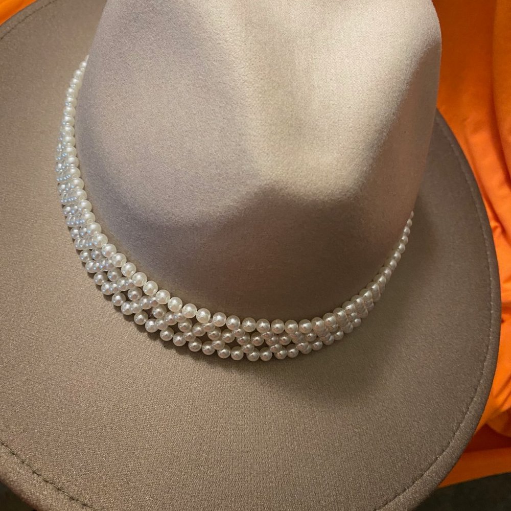 Brand new Olive Fedora with removable pearls